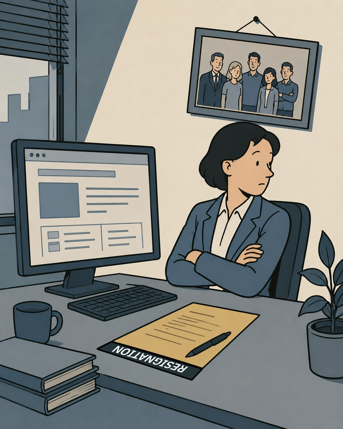 Illustration of the disgruntled employee archetype